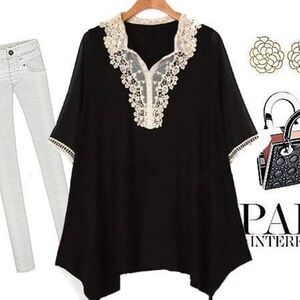 NWT Fashion Garden. Ochanal brand Black Lace Trim Women's Top 3x